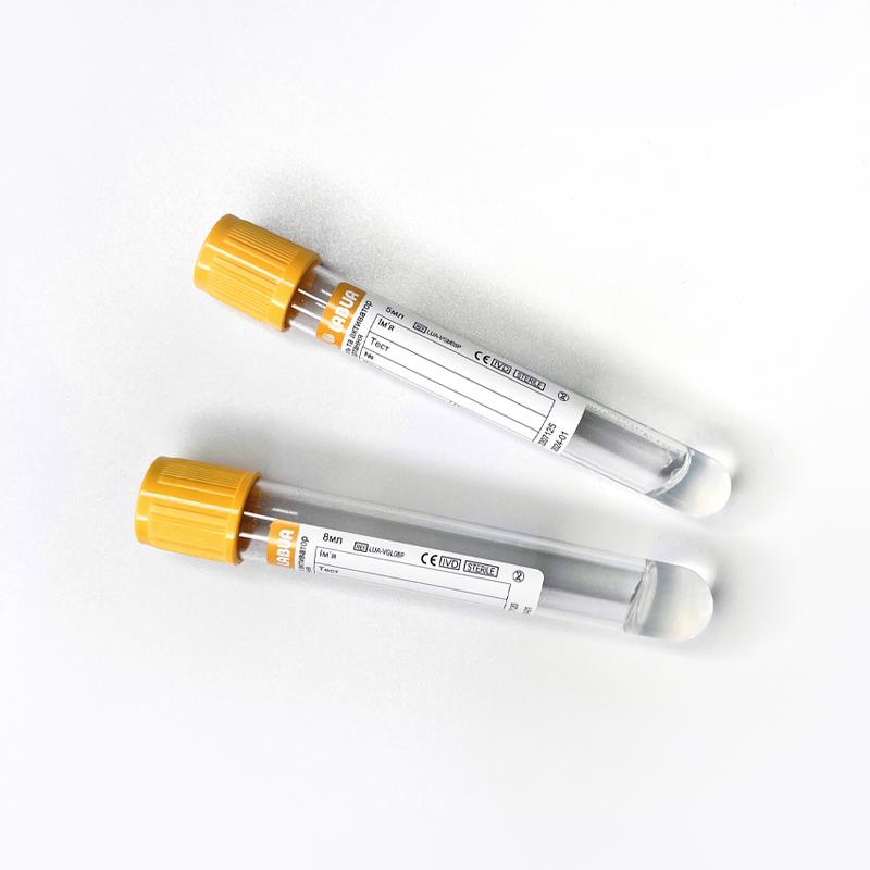 Пробірка з гелем та активатором згортання (жовта), 16х100 мм, 8 мл, 100 шт/уп